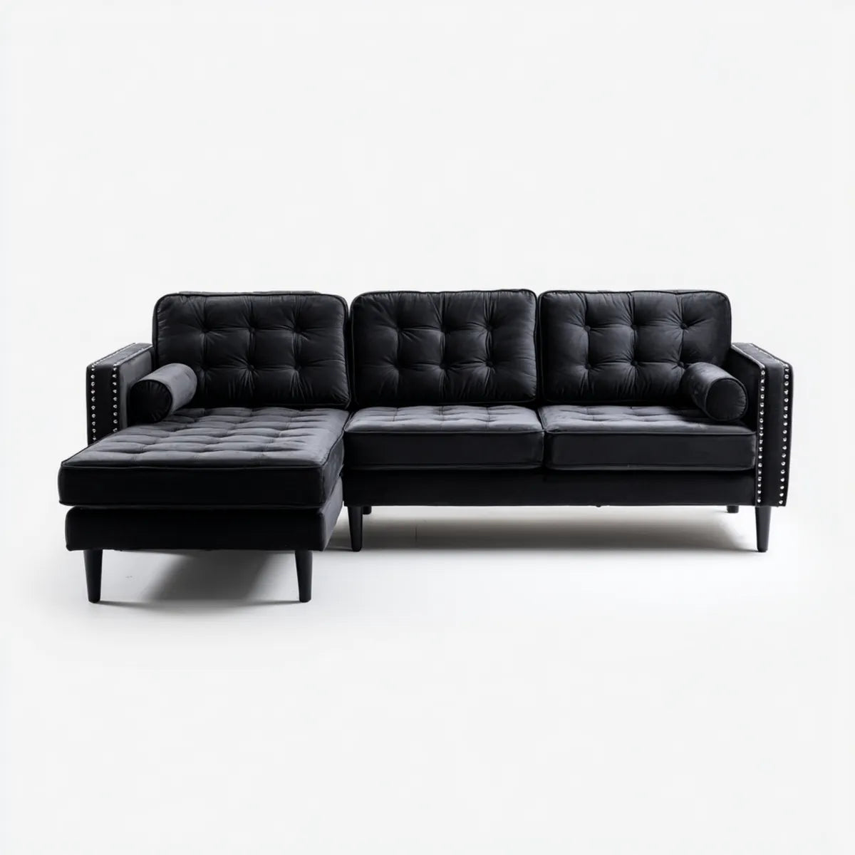 Ecksofa 3-Sitzer Schwarz 250 x 155 x 85 cm PU-Kunstleder L-Form mit Recamiere links