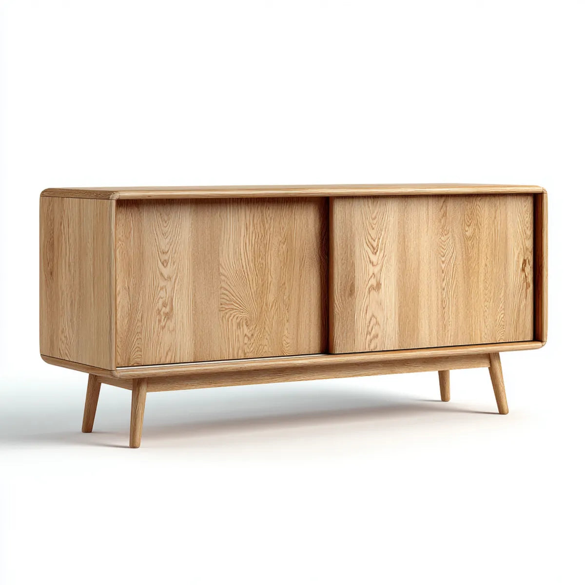 Sideboard Eiche natur 160 x 45 x 80 cm Massivholz rechteckig mit 2 Schiebetüren