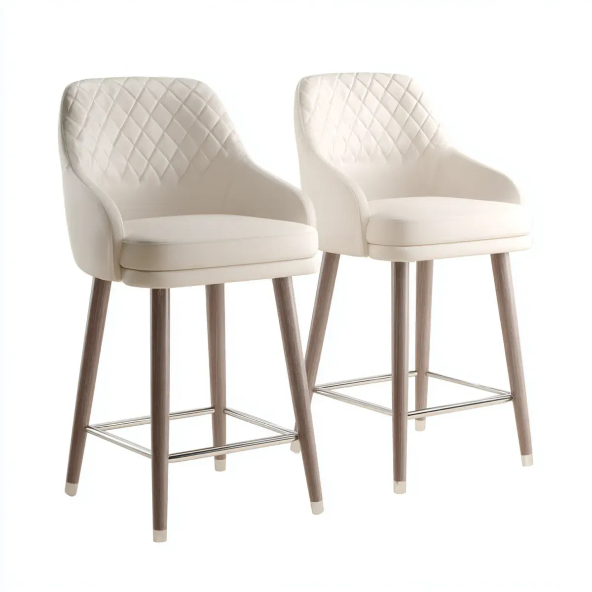 Barhocker 2er Set Creme 51 x 55 x 98 cm PU-Kunstleder Gummibaumholz mit geschwungener Rückenlehne