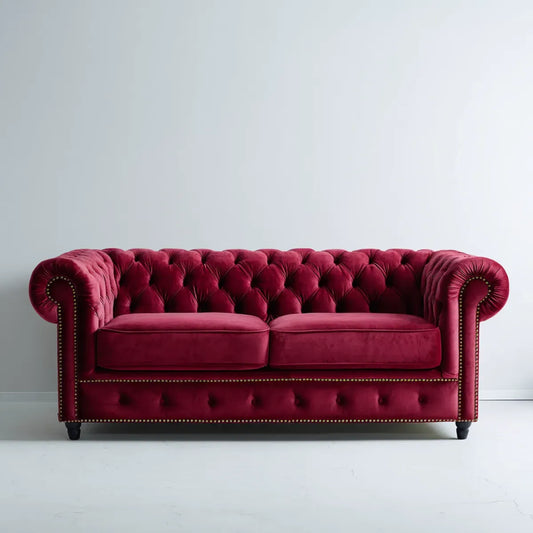 Chesterfield Sofa 3-Sitzer Bordeaux 220 x 90 x 75 cm Polyester-Samt Rechteckig