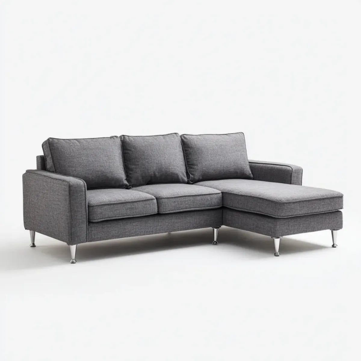 Ecksofa mit Recamiere Grau 250 x 160 x 85 cm Polyester L-Form