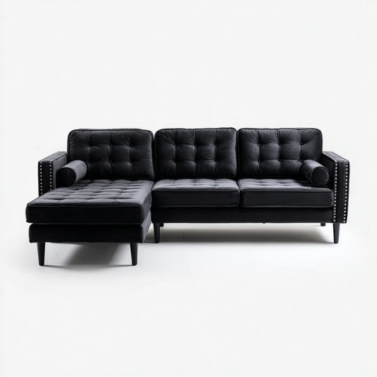 Ecksofa 3-Sitzer Schwarz 250 x 155 x 85 cm PU-Kunstleder L-Form mit Recamiere links