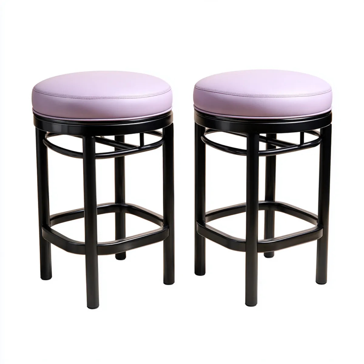 2er Set Barhocker Schwarz Hellrosa Ø 39 cm 65 cm hoch PU-Kunstleder Stahlrohr rund