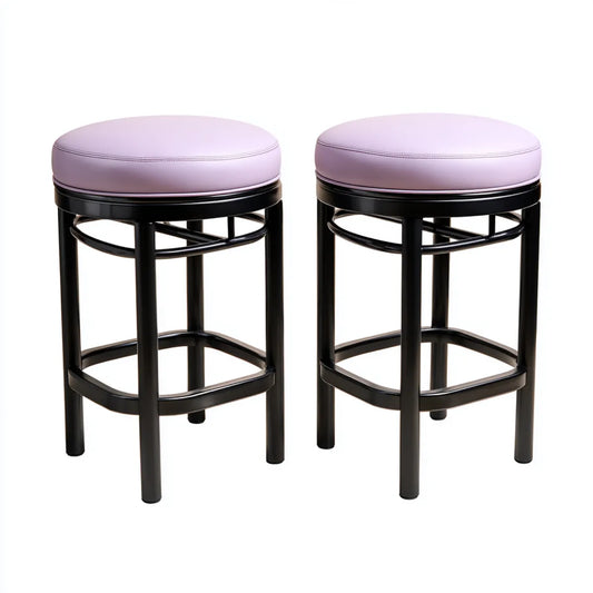 2er Set Barhocker Schwarz Hellrosa Ø 39 cm 65 cm hoch PU-Kunstleder Stahlrohr rund