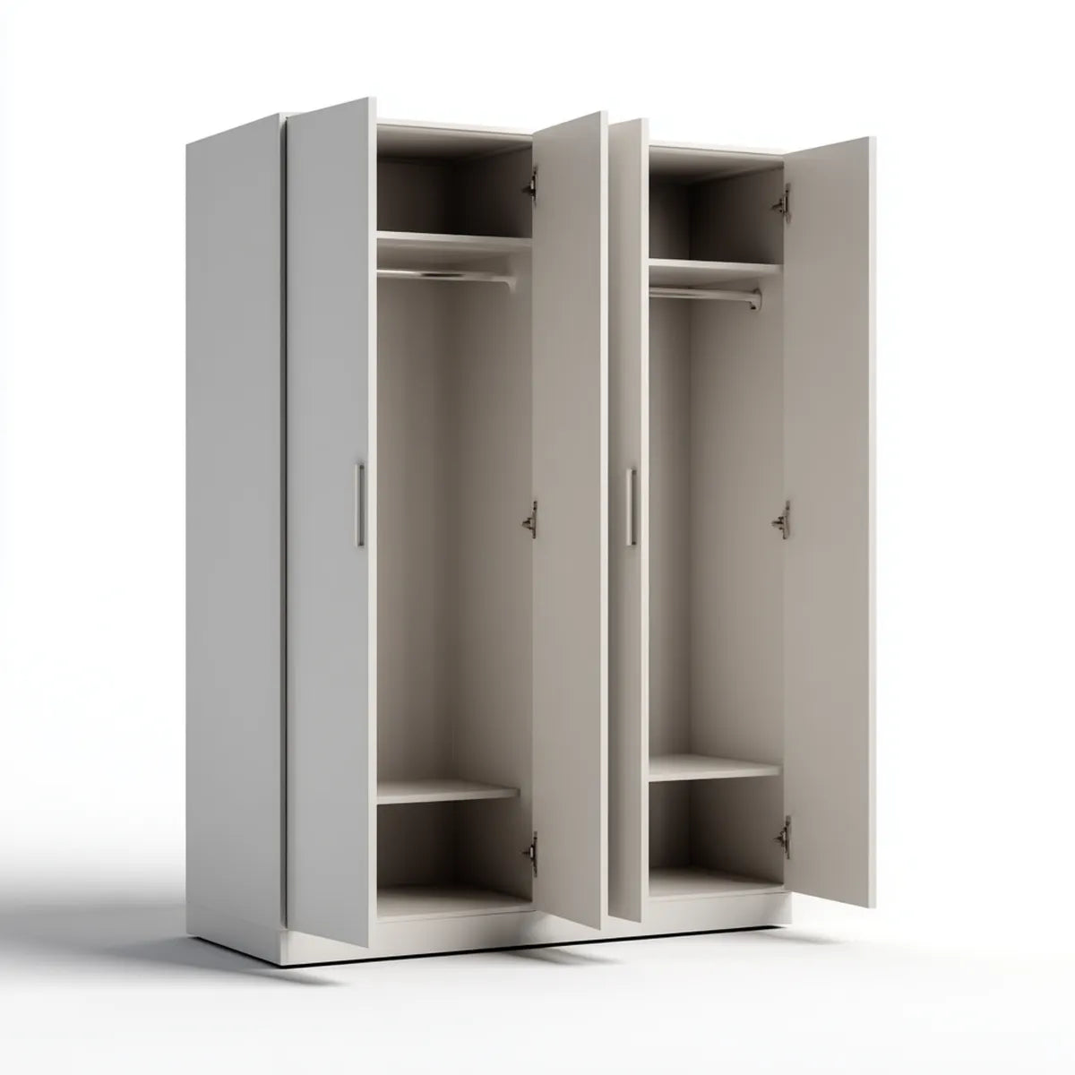 Kleiderschrank Weiß Hellgrau 160 x 52 x 200 cm aus melaminharzbeschichteter Spanplatte rechteckig mit 4 Türen und 2 Kleiderstangen