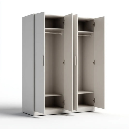Kleiderschrank Weiß Hellgrau 160 x 52 x 200 cm aus melaminharzbeschichteter Spanplatte rechteckig mit 4 Türen und 2 Kleiderstangen