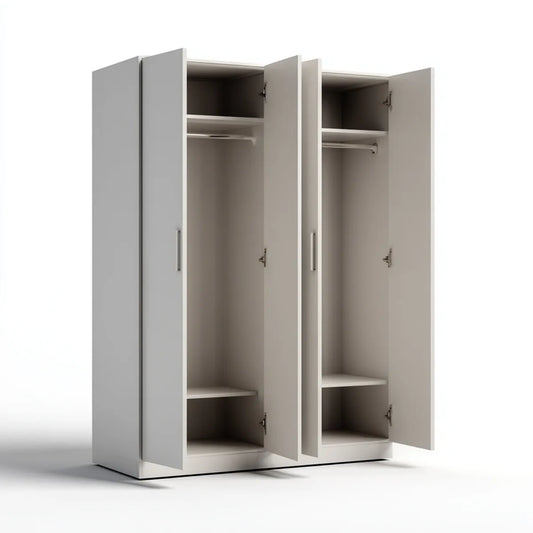Kleiderschrank Weiß Hellgrau 160 x 52 x 200 cm aus melaminharzbeschichteter Spanplatte rechteckig mit 4 Türen und 2 Kleiderstangen