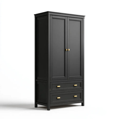 Kleiderschrank Schwarz 90 x 50 x 190 cm aus MDF mit 2 Türen und 2 Schubladen