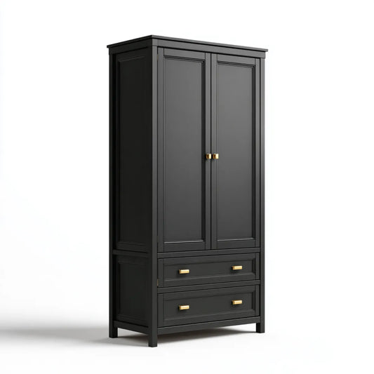 Kleiderschrank Schwarz 90 x 50 x 190 cm aus MDF mit 2 Türen und 2 Schubladen