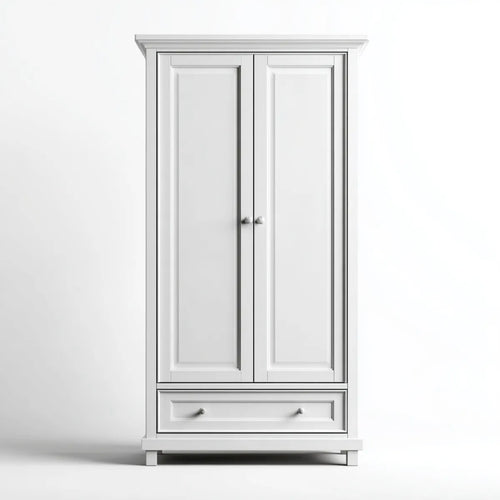 Kleiderschrank mit 2 Türen und Schublade Weiß 100 x 55 x 200 cm Kiefer Massivholz Rechteckig