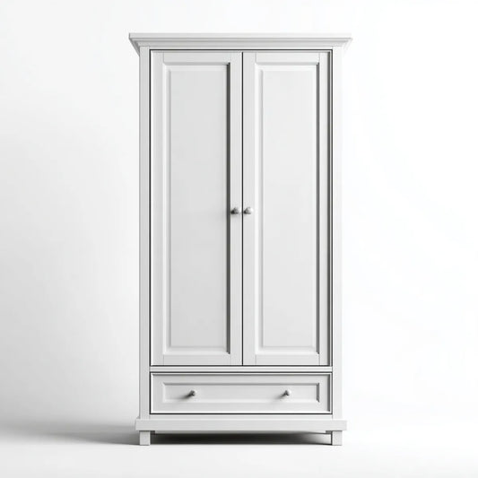 Kleiderschrank mit 2 Türen und Schublade Weiß 100 x 55 x 200 cm Kiefer Massivholz Rechteckig