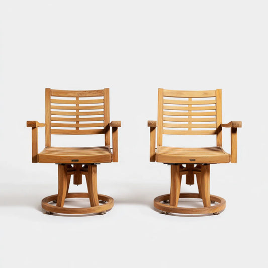 2er Set Barstühle mit Armlehnen Drehfunktion Naturbraun aus massivem Teakholz rund 63 x 65 x 105 cm