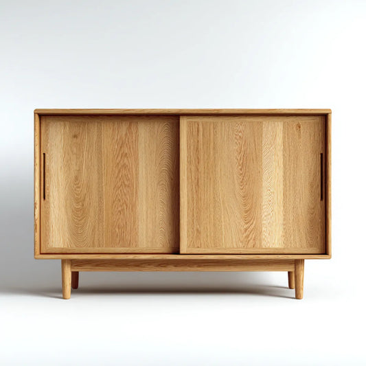 Sideboard mit Schiebetüren Eiche Natur Massivholz Rechteckig 120 x 40 x 80 cm