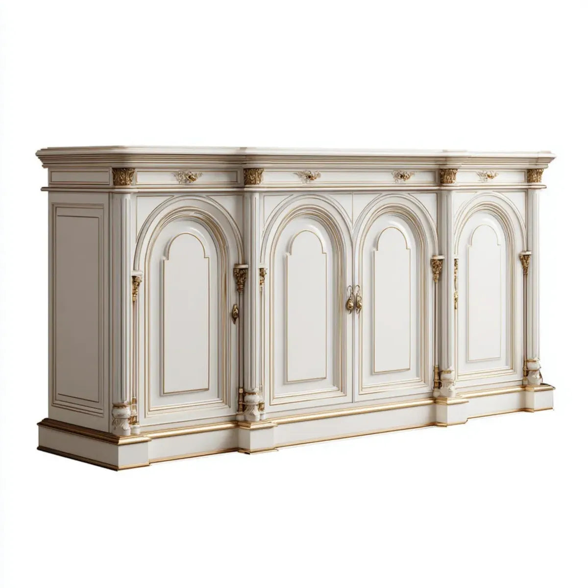 Sideboard 4 Türen Weiß Gold 280 x 55 x 105 cm MDF rechteckig