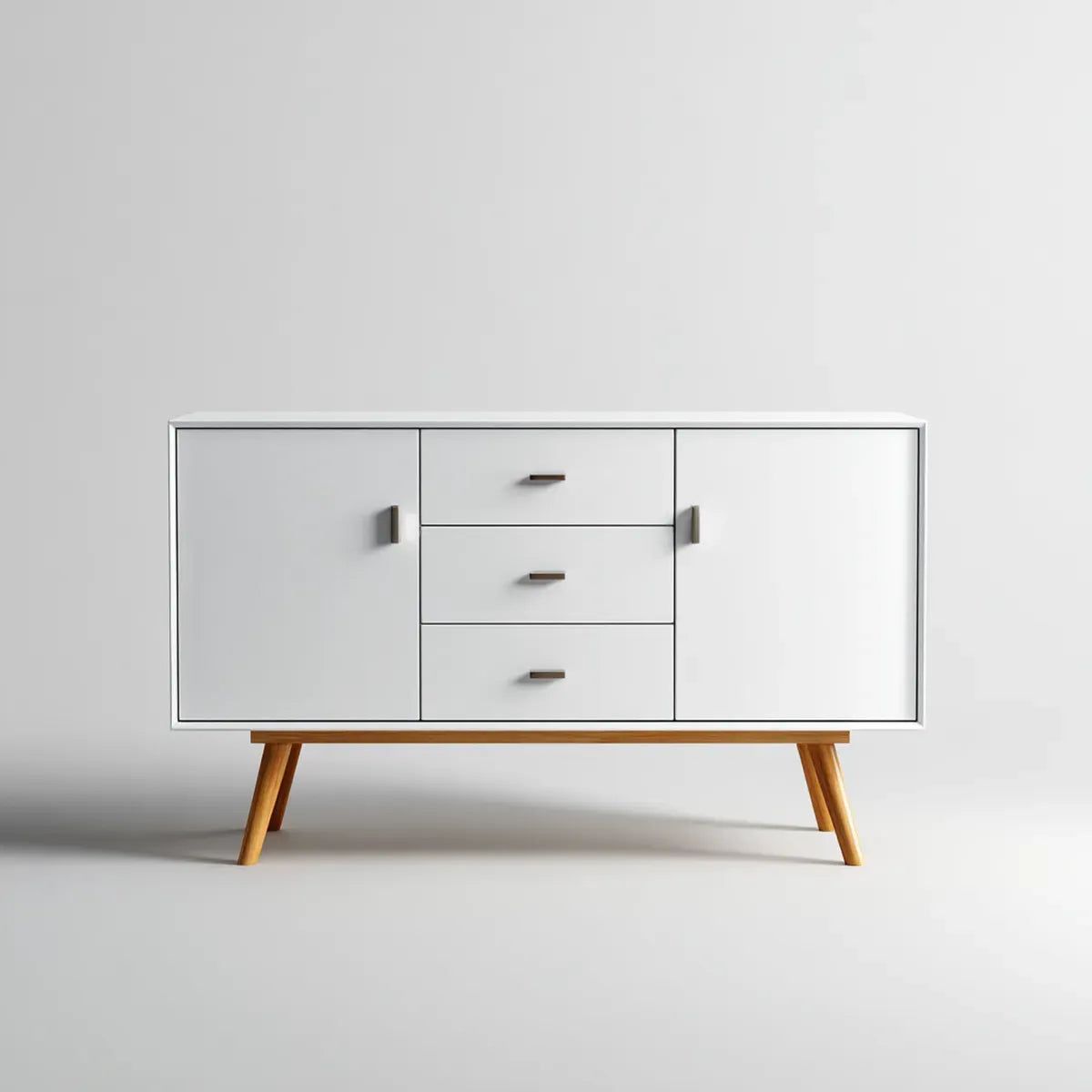 Sideboard mit 2 Türen und 3 Schubladen Weiß 140 x 40 x 80 cm MDF Eiche rechteckig