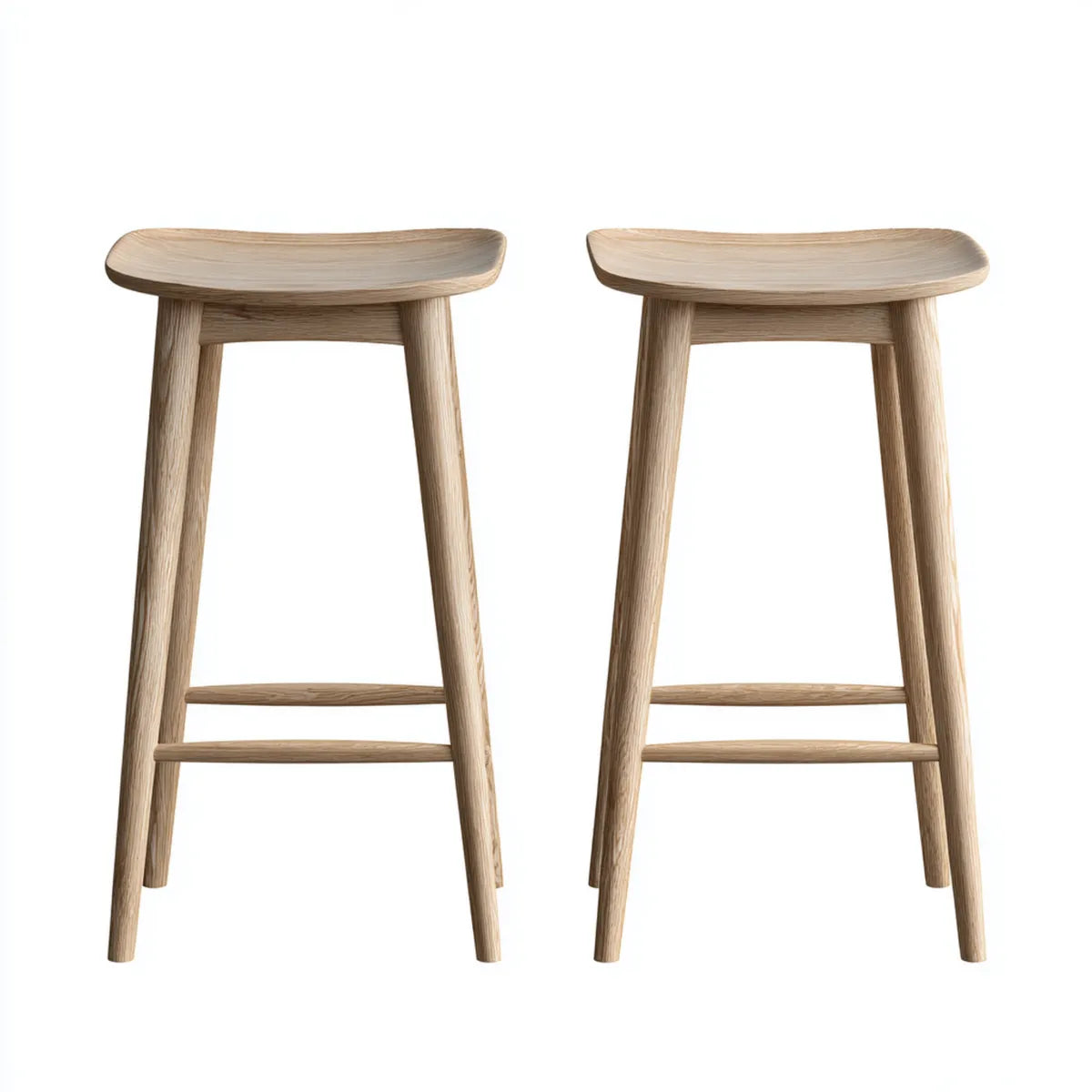 Barhocker 2er-Set Natur 45 x 39 x 65 cm aus Eichen-Massivholz mit abgerundet rechteckiger Sitzfläche