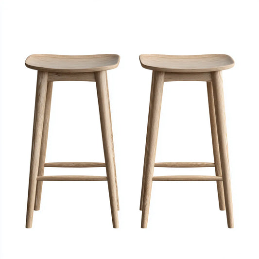 Barhocker 2er-Set Natur 45 x 39 x 65 cm aus Eichen-Massivholz mit abgerundet rechteckiger Sitzfläche