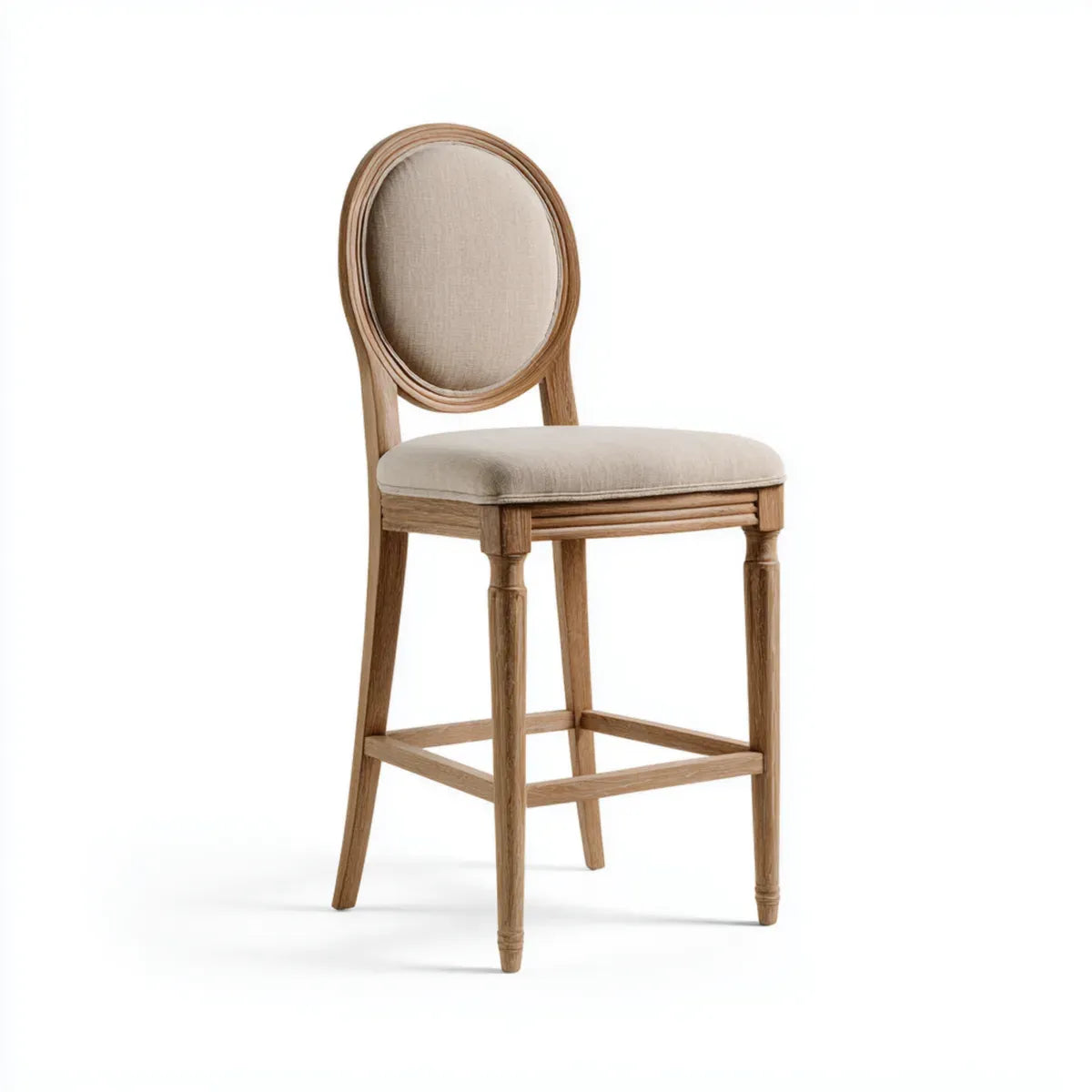 Barstuhl mit ovaler Rückenlehne Natur Beige 49 x 53 x 113 cm aus massivem Gummibaumholz und Polyester