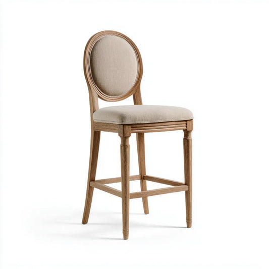 Barstuhl mit ovaler Rückenlehne Natur Beige 49 x 53 x 113 cm aus massivem Gummibaumholz und Polyester