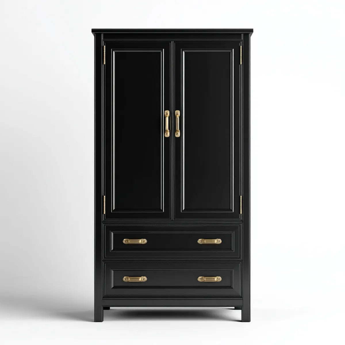 Kleiderschrank mit 2 Türen und 2 Schubladen Schwarz Gold 100 x 55 x 200 cm lackierte MDF rechteckig