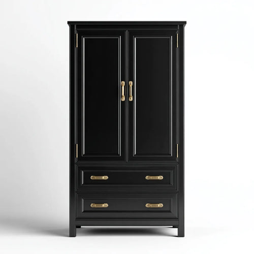 Kleiderschrank mit 2 Türen und 2 Schubladen Schwarz Gold 100 x 55 x 200 cm lackierte MDF rechteckig