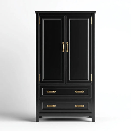 Kleiderschrank mit 2 Türen und 2 Schubladen Schwarz Gold 100 x 55 x 200 cm lackierte MDF rechteckig