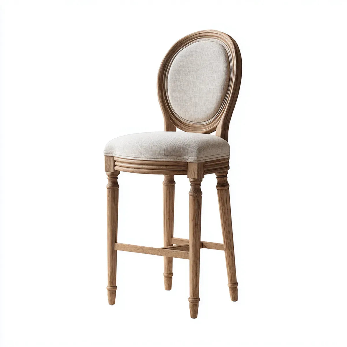 Barstuhl Beige Naturbraun 50 x 55 x 112 cm mit Polyesterbezug Massivholzgestell ovaler Rückenlehne