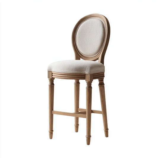 Barstuhl Beige Naturbraun 50 x 55 x 112 cm mit Polyesterbezug Massivholzgestell ovaler Rückenlehne