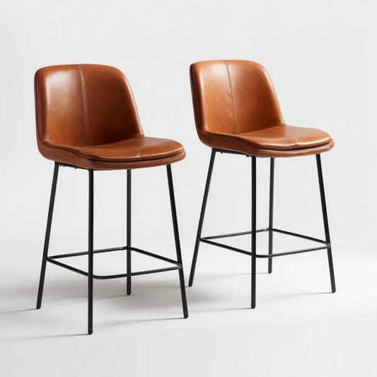 2er Set Barhocker Braun 48 x 53 x 97 cm mit 65 cm Sitzhöhe aus PU-Kunstleder und Stahl Vierfußgestell