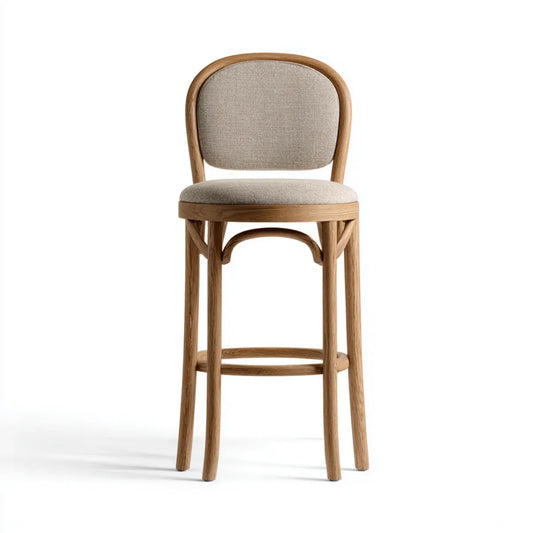 Barhocker mit Rückenlehne Naturbeige aus massivem Eichenholz und Polyester 48 x 52 x 101 cm