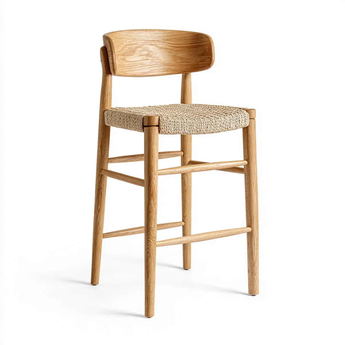 Barhocker Eichenholz Natur 45 x 52 x 96 cm mit Papierkordel Sitzfläche